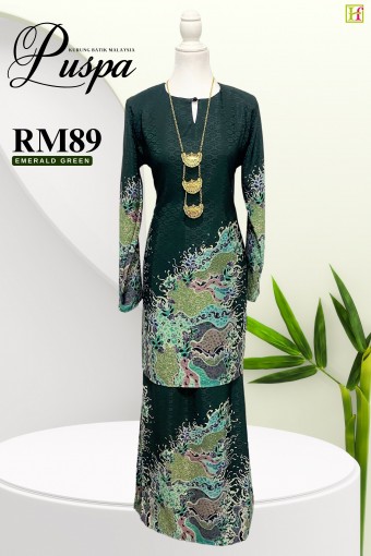 Puspa Kurung Batik Malaysia Emerald Green