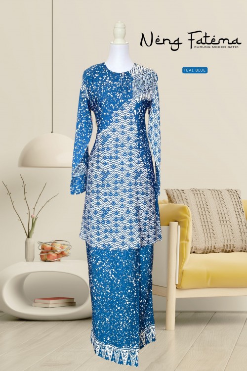 Neng Fatema Kurung Moden Batik Teal Blue
