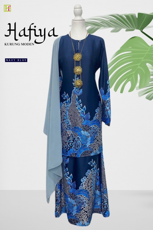 Hafiya Kurung Moden Batik Malaysia Navy Blue